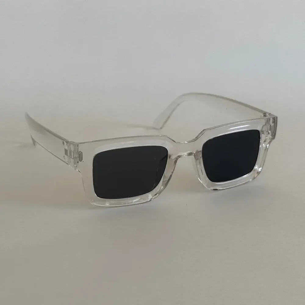 Y2K Clear Frame Square Sunglasses Black Lens Unisex Bold UVA UVB
